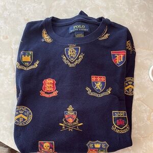 Polo by Ralph Lauren Blue and Gold Crewneck Sweater with Crest Design